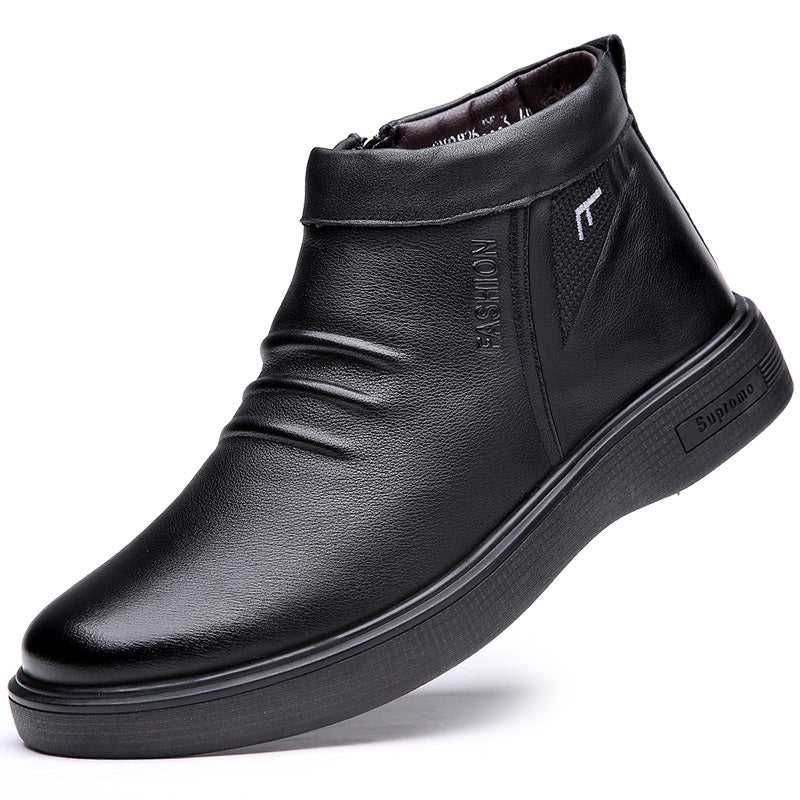 Men's First Layer Cowhide Thickened Fur Fleece-lined Men's Shoes