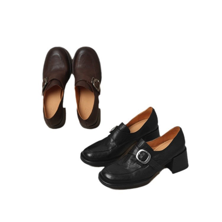 Waste Soil Style Metal Buckle Round Loafers