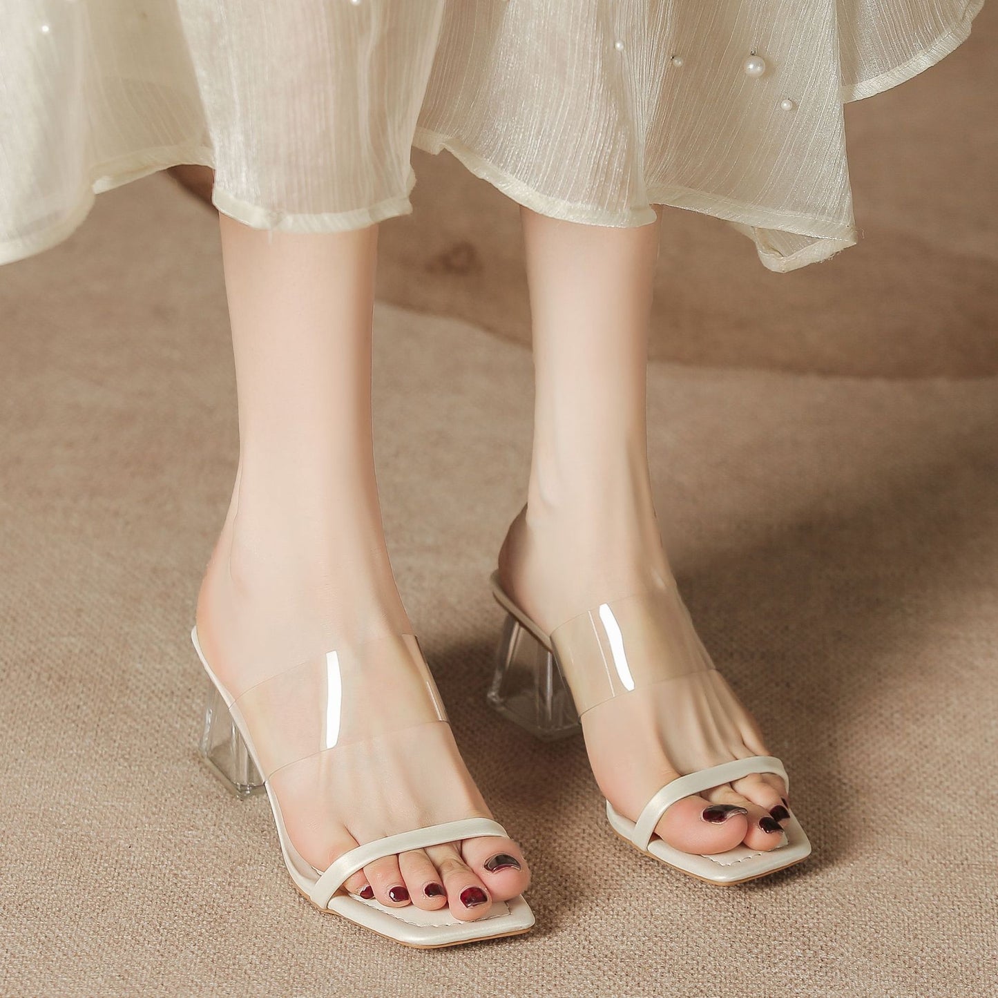 Women's High Transparent Crystal Summer Solid Color Heels