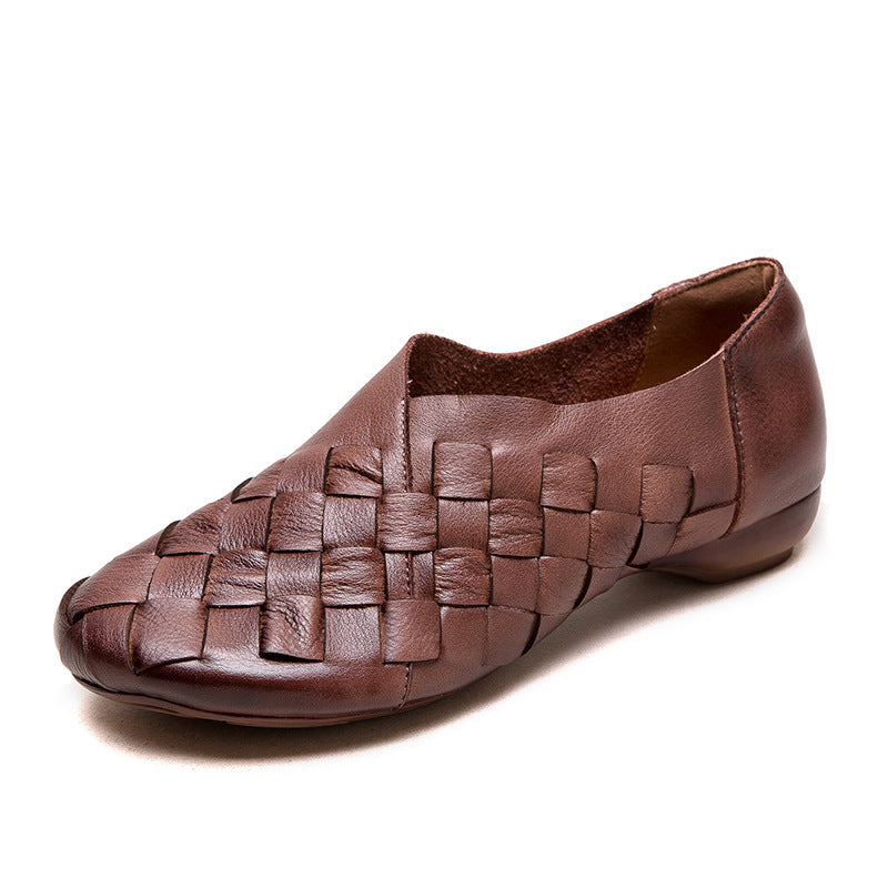Women's Hand-woven One Pedal First Layer Cowhide Loafers