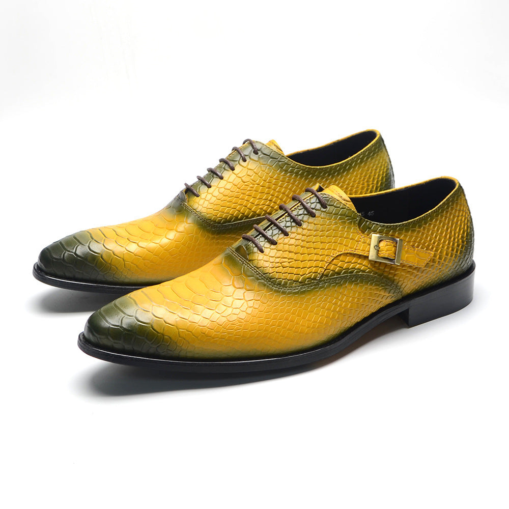 Men's Cowhide Snake Pattern Plus Size Summer Versatile Leather Shoes
