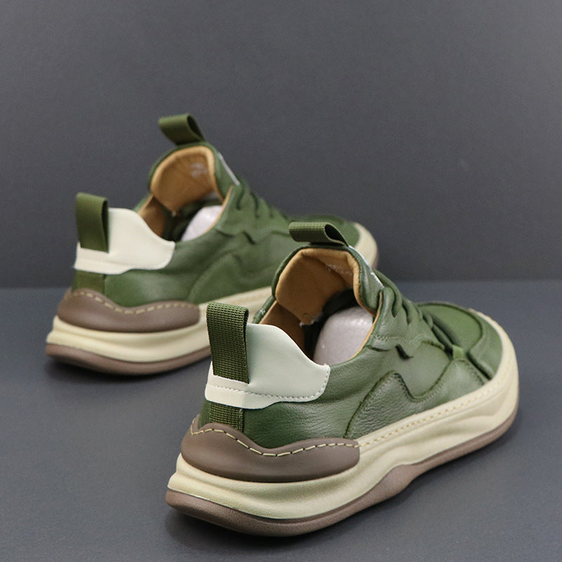 Men's Soft Cow White Trendy Versatile Board Casual Shoes