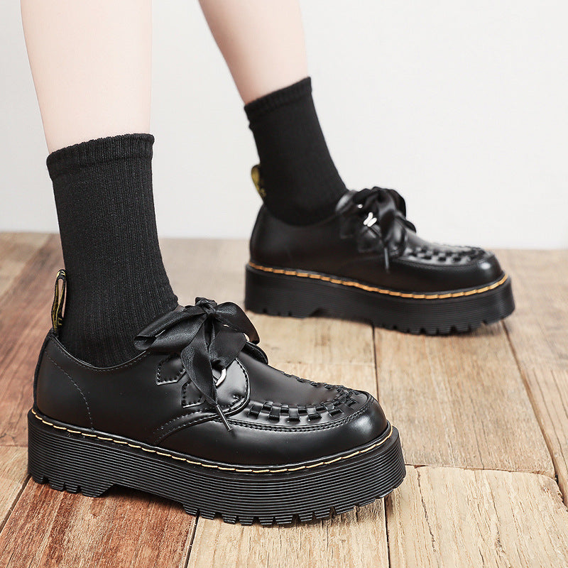 Women's Woven Thick Sole Increased Genuine Muffin Leather Shoes