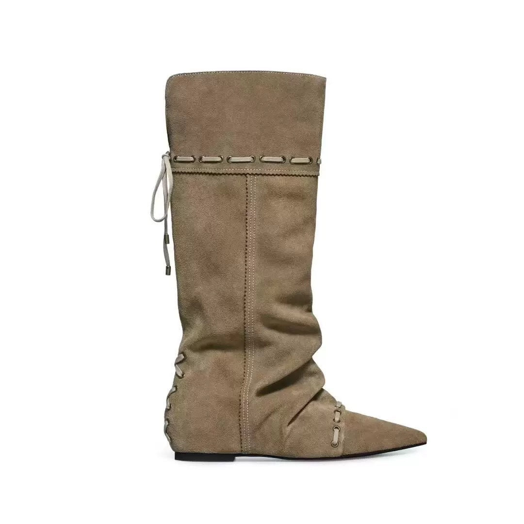 Women's Version Niche Pleated Pointed Western Cowboy Short Wide Boots