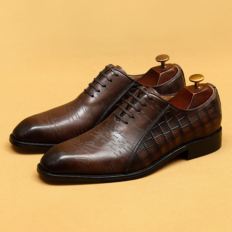 Men's Cowhide Crocodile Pattern Oxford Business Formal Wear Leather Shoes