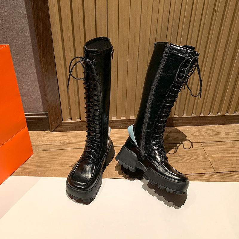 Women's Show Thin Black Platform Knight High Boots