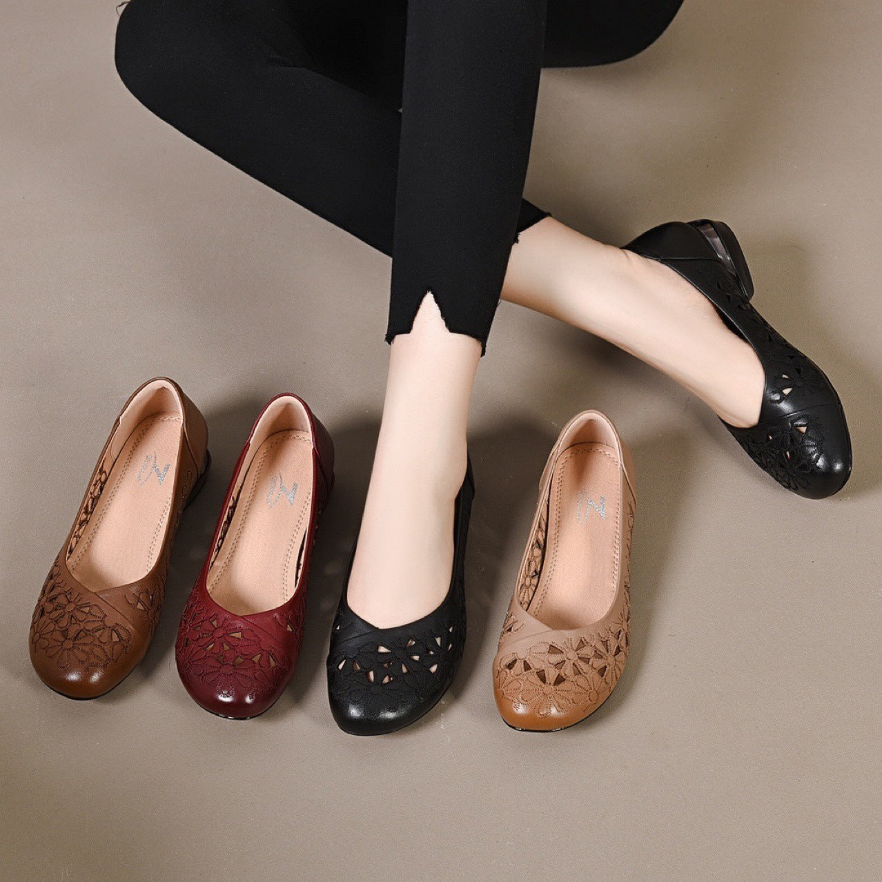 Women's Leap Moon Mom Genuine Comfortable Flat Casual Shoes