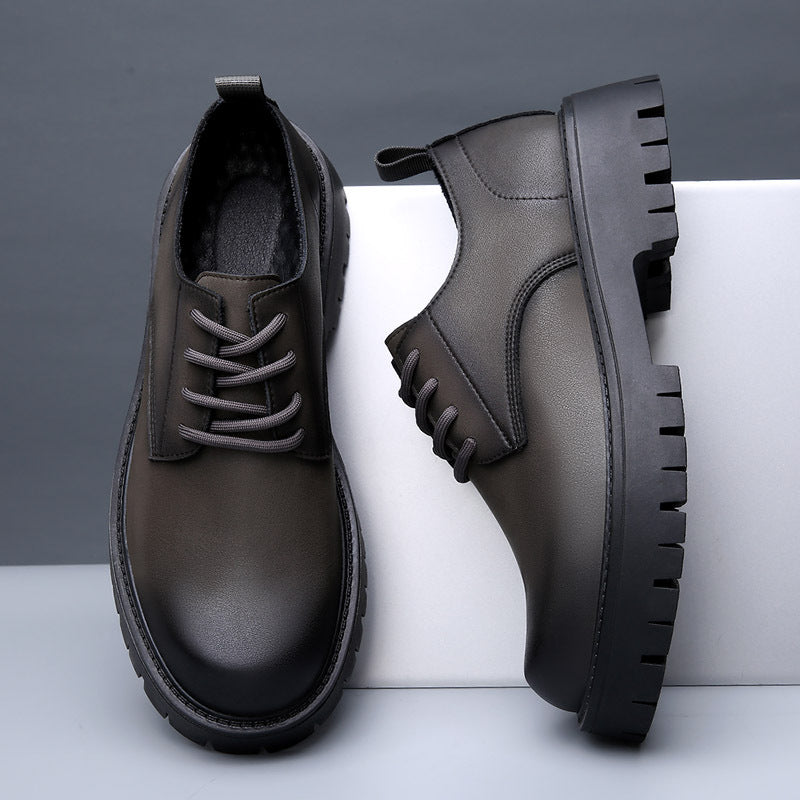 Men's Toe Invisible Elevated British Martin Breathable Green Leather Shoes