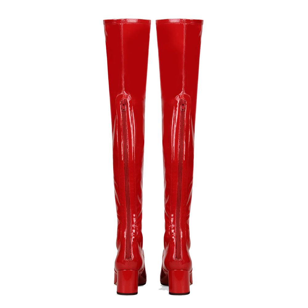 Women's The Knee Red Patent Plus Square Boots
