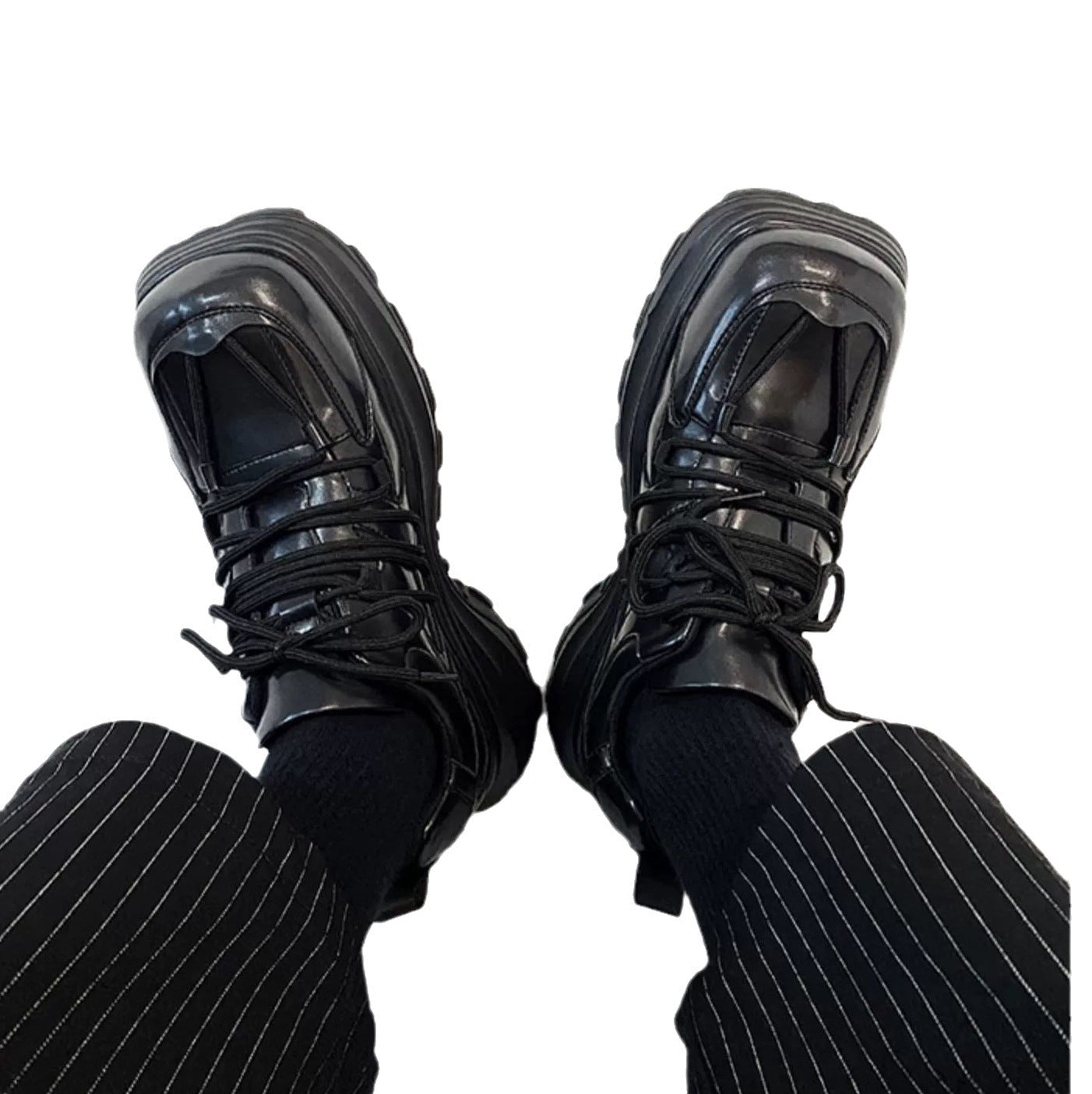 Men's Design Square Head Platform Dad Trendy Leather Shoes