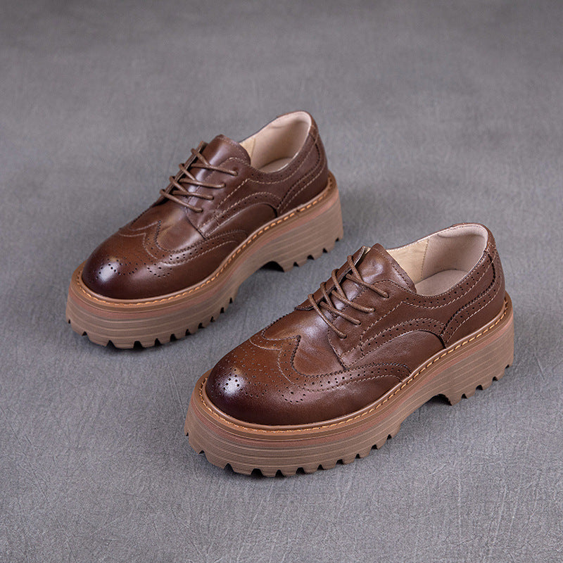 Women's First Layer Cowhide Spring Retro Pumps Casual Shoes