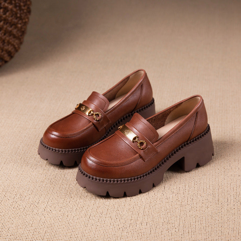 Women's Layer Cowhide Autumn One Pedal Elegant Foam Casual Shoes
