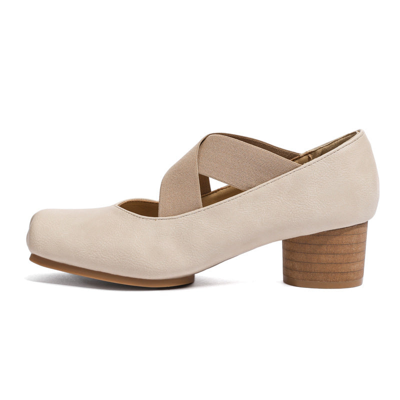 Women's Ballet Hollowed Summer Wear Retro Style Square Heels