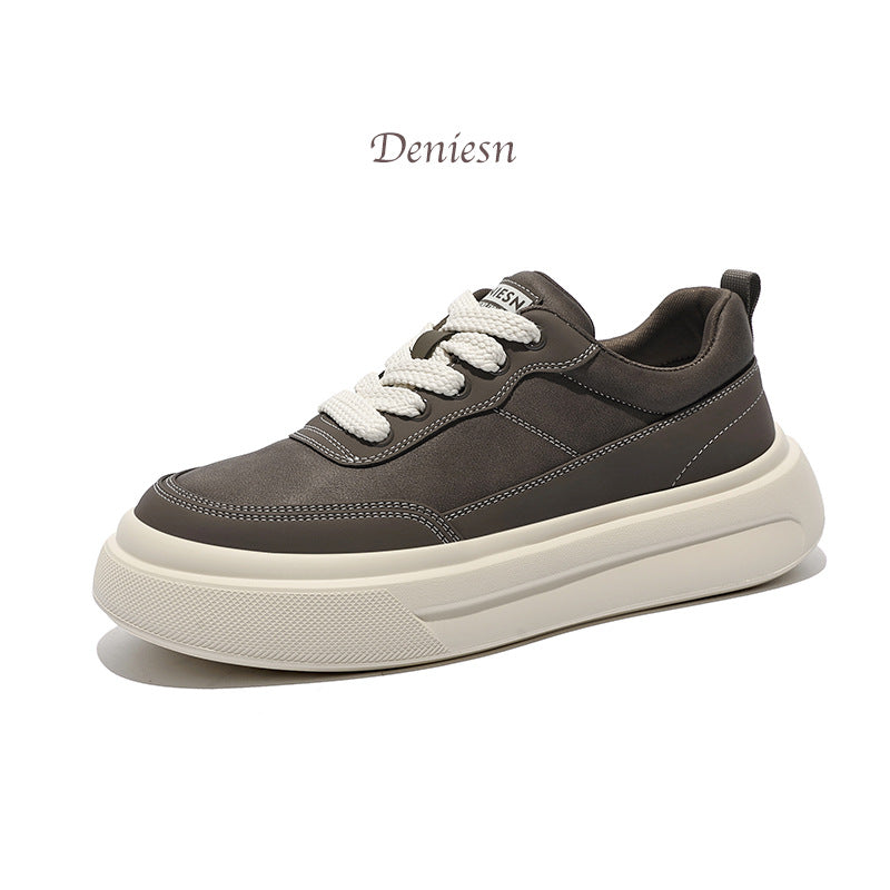 Men's White Style Platform Height Increasing Vintage Men's Board Shoes