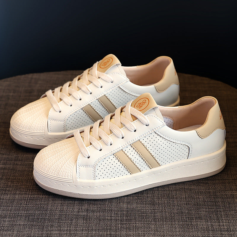 Women's Toe White Spring Flat Thick Bottom Casual Shoes