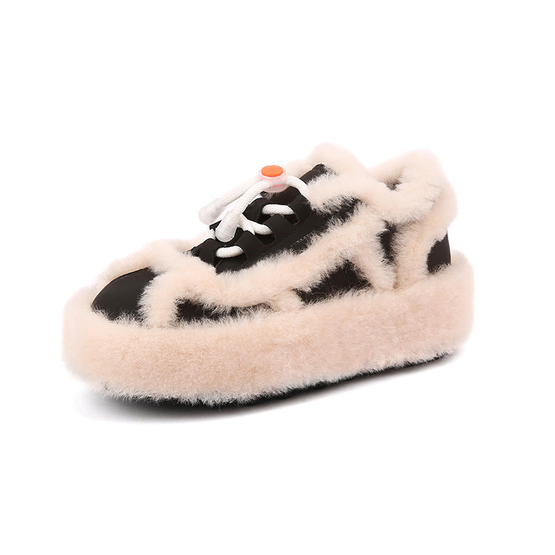 Women's Fleece-lined Lamb Fur Personality Stitching Snow Boots