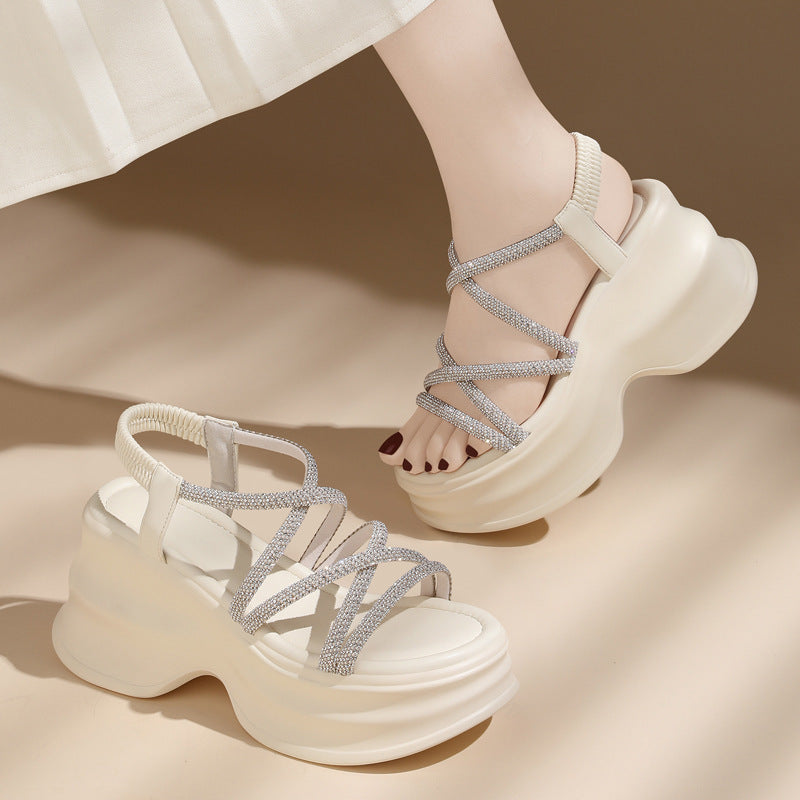 Women's & Men's Wedge Summer Soft Bottom Increase French Rhinestone Sandals