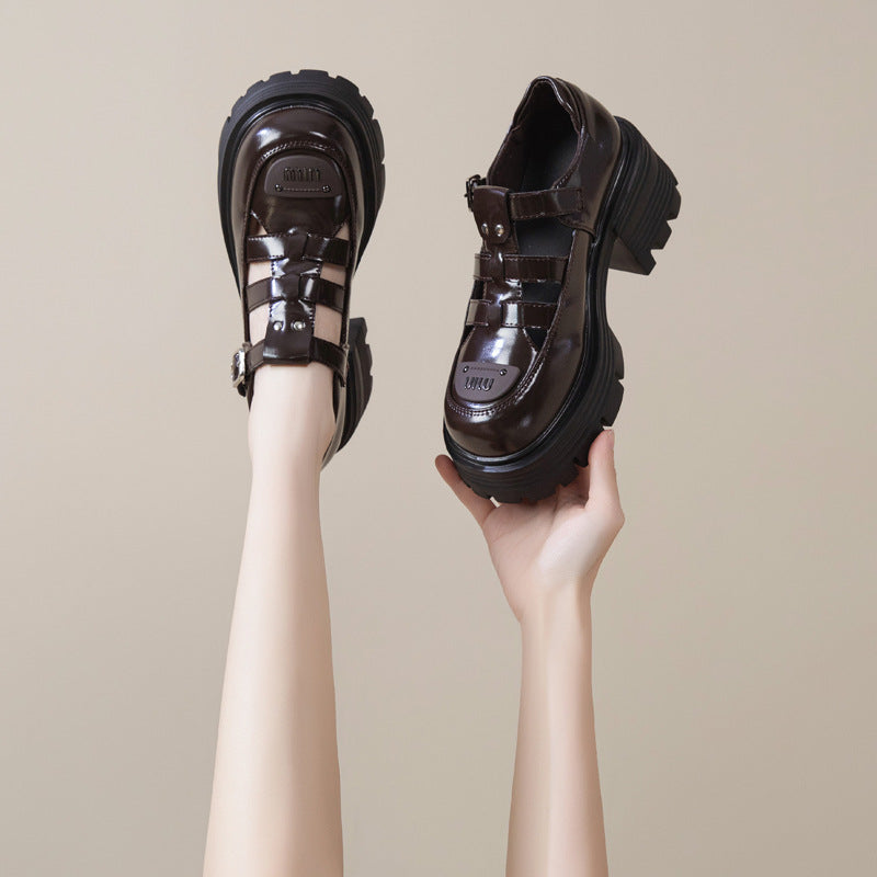 Women's Summer Genuine Platform High Thick Height Leather Shoes