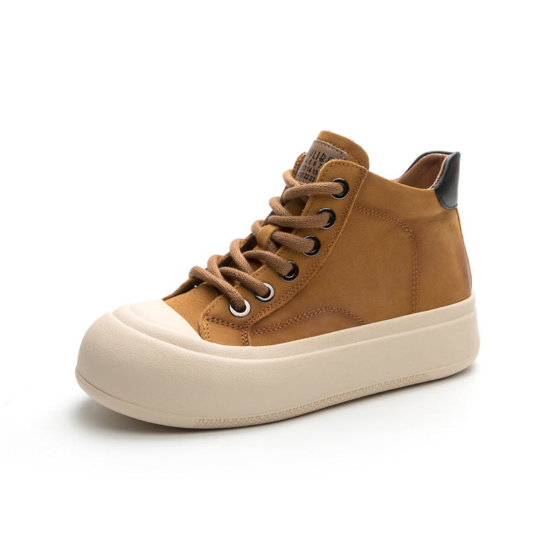 Women's Top Layer Cowhide Platform Short Autumn Boots