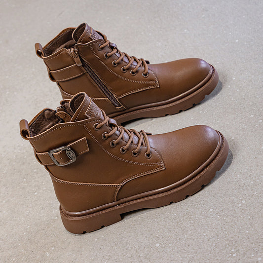 Women's Buckle Martin For Suede To Flat Boots