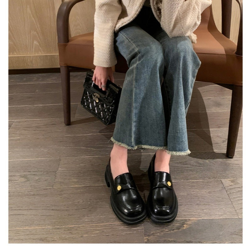 Women's Small Gold Coins British Style Thick Loafers