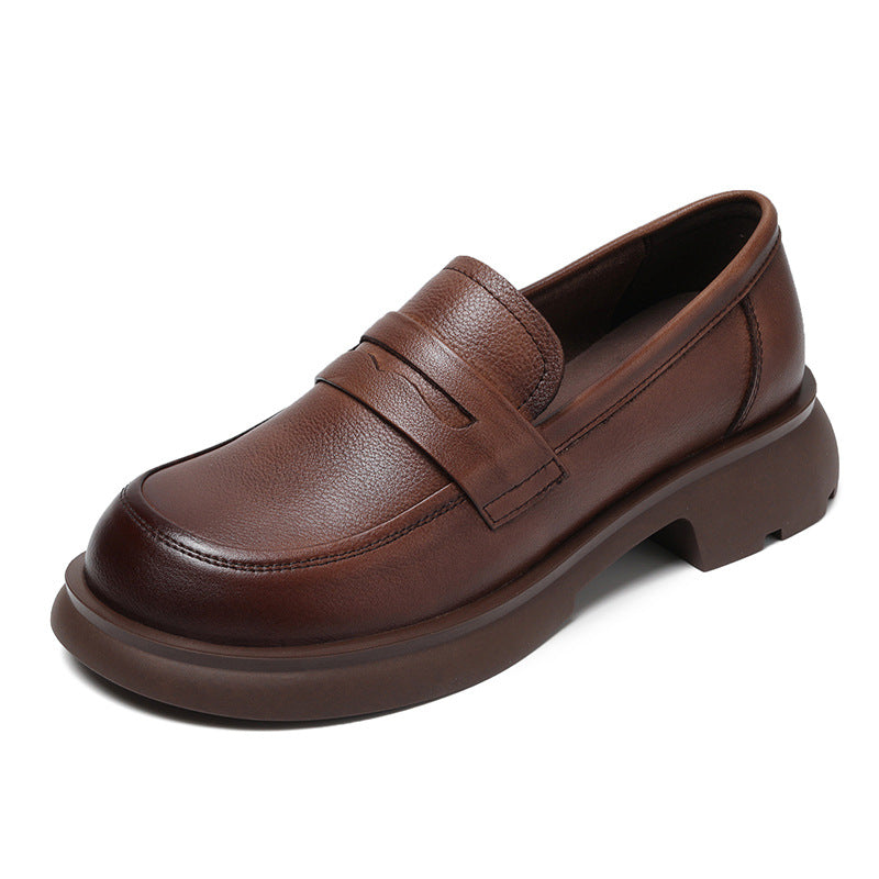 Layer Cowhide Female British Slip-on Pumps Loafers