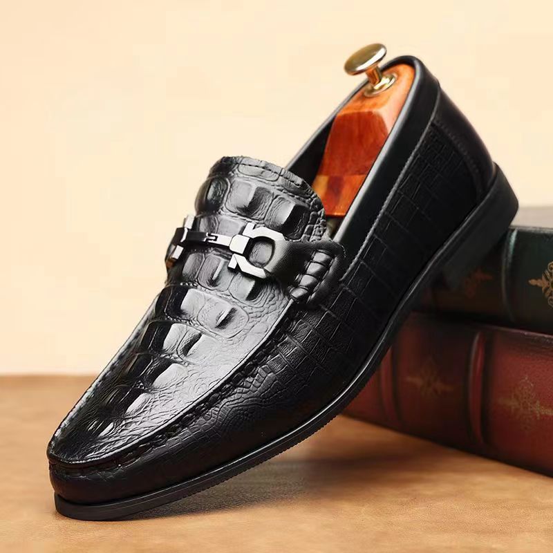 Men's Spring Breathable Trendy Crocodile Pattern British Men's Business Leather Shoes