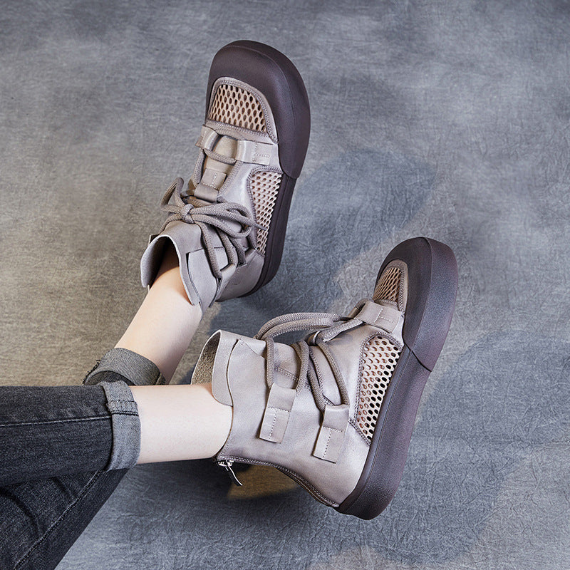 Women's Summer Genuine Retro Easy Matching Mesh Hollow Out Boots