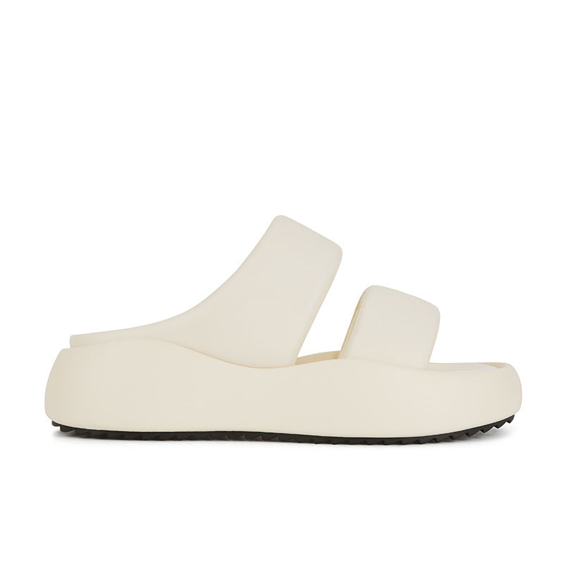 Women's Sheepskin Double Strap Bread Platform Height Slippers