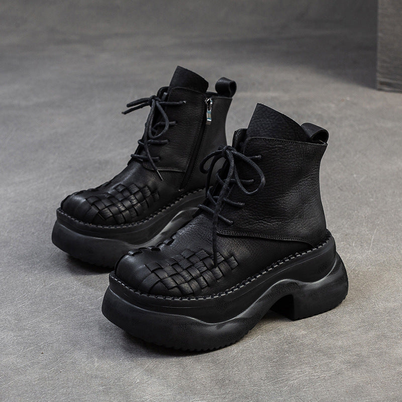 Women's Winter Doll Head Woven Brushed Platform Boots