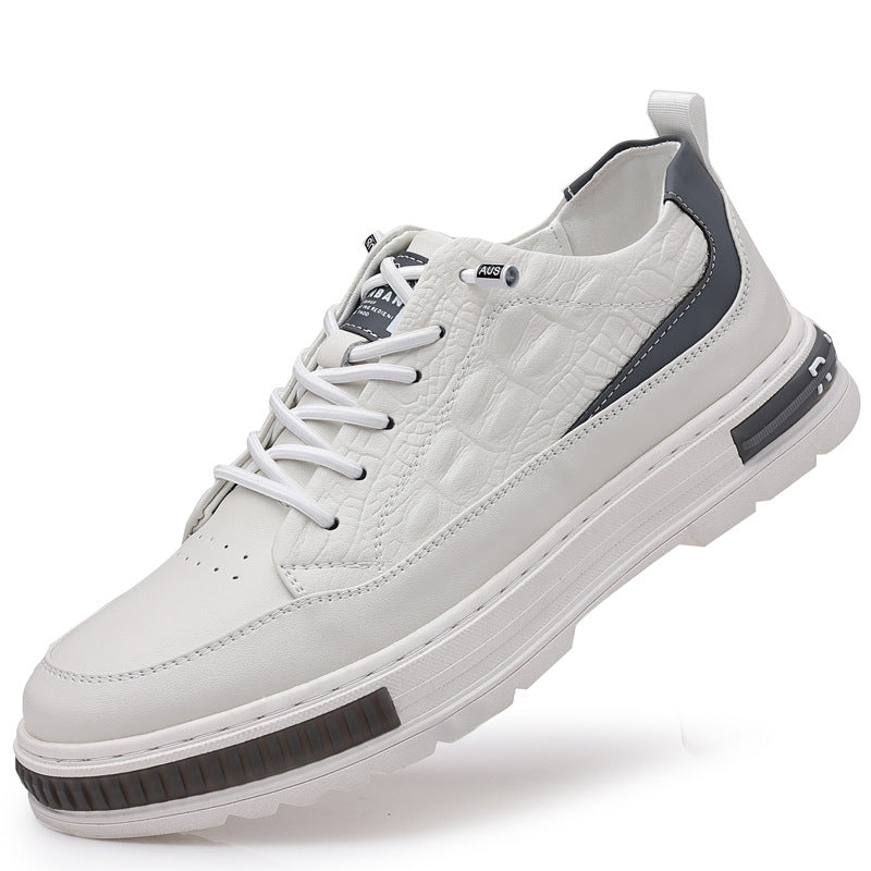 Men's Invisible Inner Height Increasing White Casual Shoes