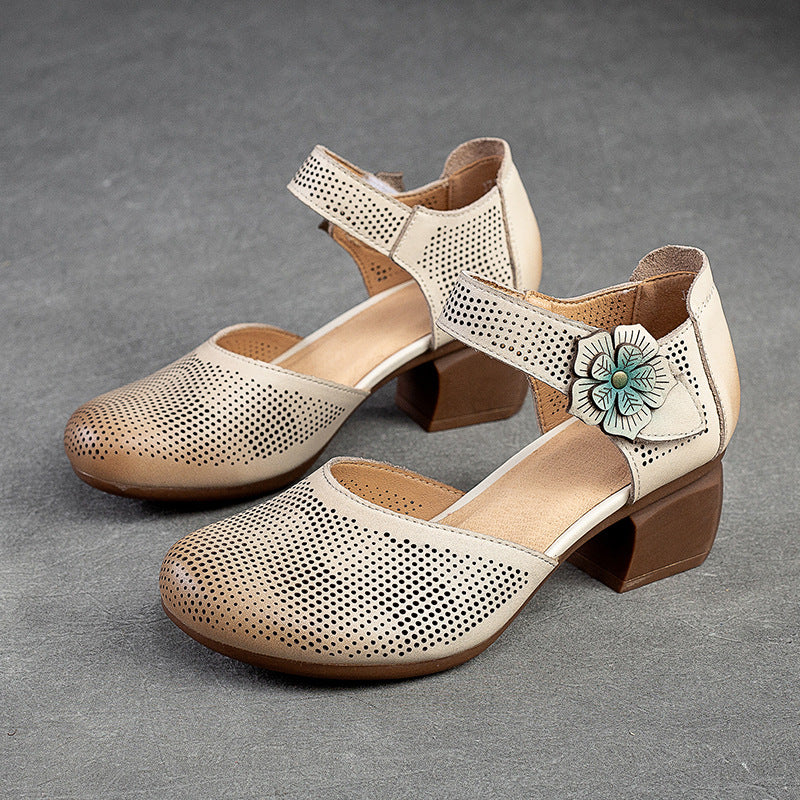 Women's Velcro Small High Round Toe Vintage Heels