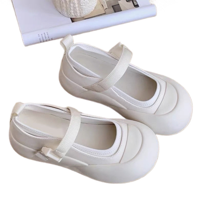 Women's Jane Platform White Round Toe Shallow Mouth Velcro Soft Bottom Women's Casual Shoes