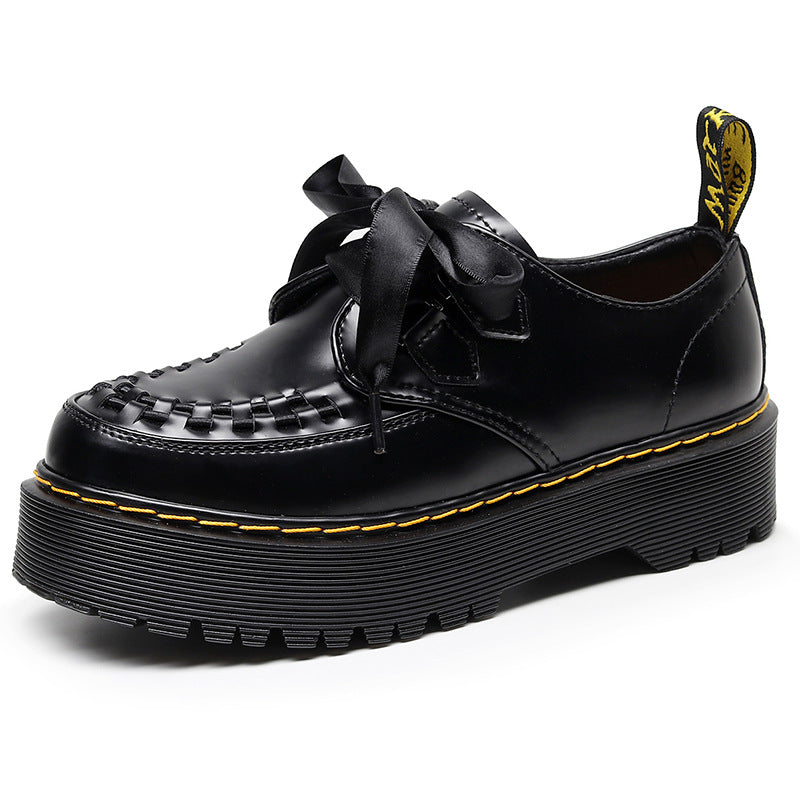 Women's Woven Thick Sole Increased Genuine Muffin Leather Shoes