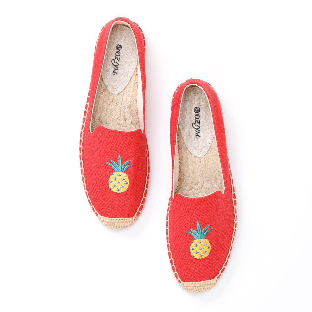 Women's Closed Toe Embroidered Flat Fisherman Fashion Canvas Shoes