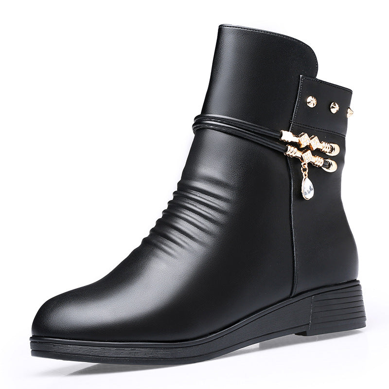 Women's Bottom Short Round Toe Wedge Suede Warm Boots