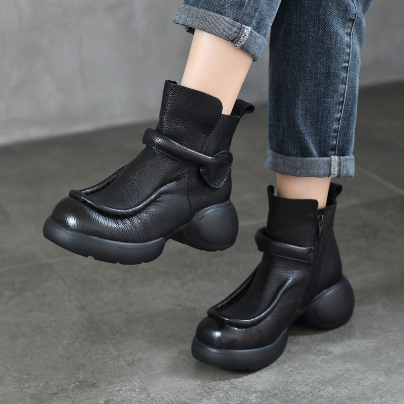 Women's Toe Genuine First Layer Cowhide Platform Boots