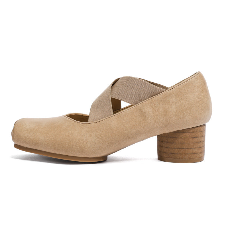 Women's Ballet Hollowed Summer Wear Retro Style Square Heels