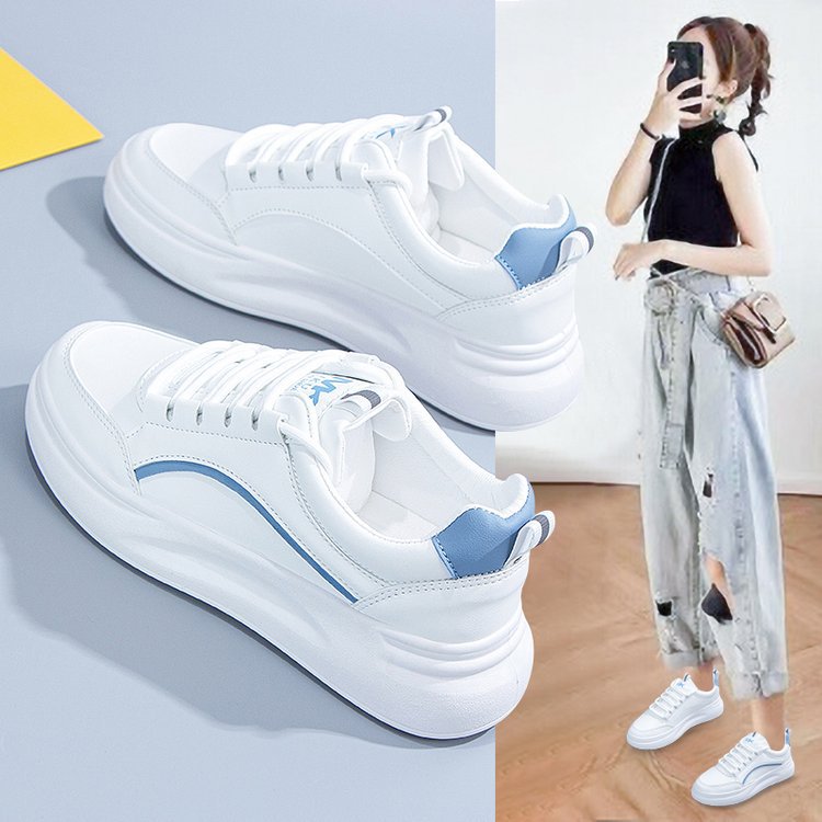 Women's White Korean Round Toe Lace Up Casual Shoes