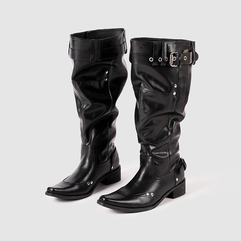 Women's Pointed Toe High Pile Style White Retro Boots