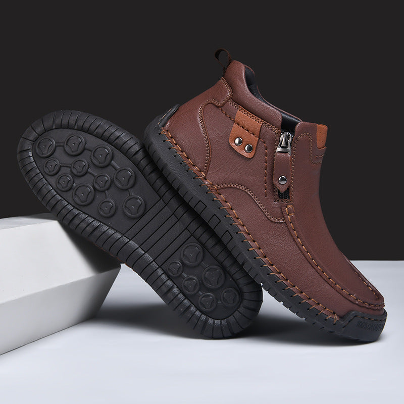 Men's Winter Side Zipper Fashion Short Plus Leather Shoes