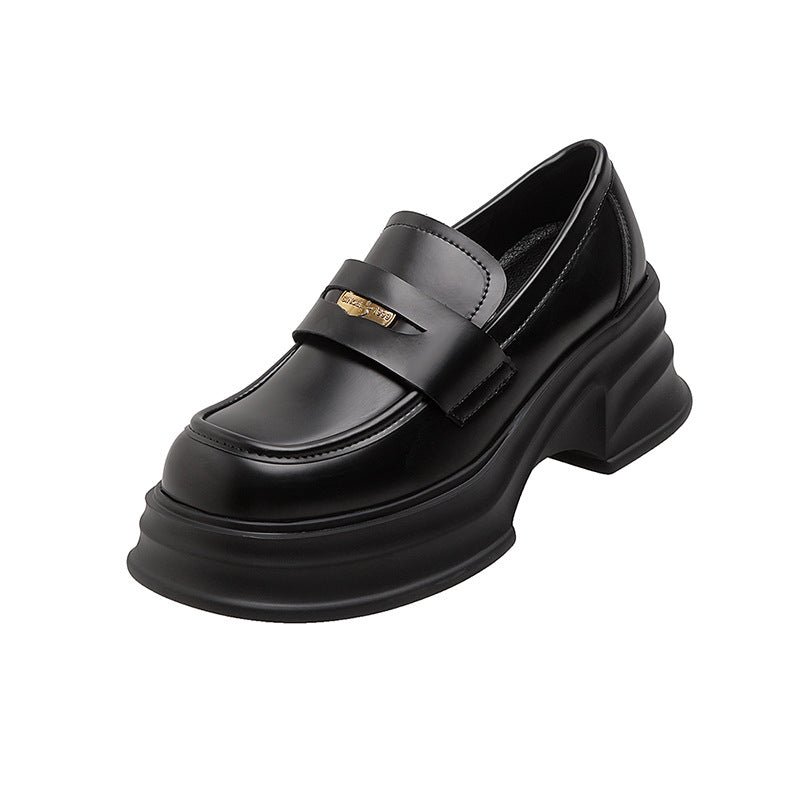 High Platform Genuine Soft Gold Coin Buckle Muffin Increased Loafers