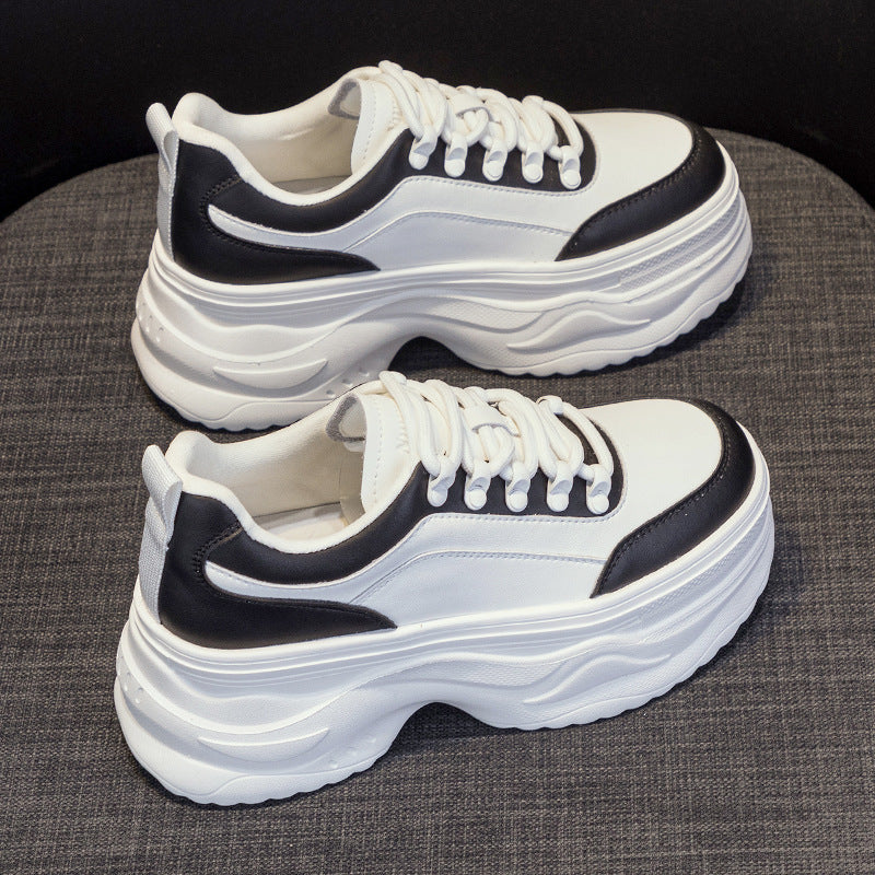 Women's White Retro Easy Matching Height Increasing Sneakers