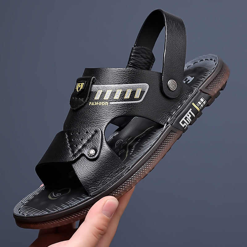 Men's Yuan Double-headed Layer Cowhide Summer Pump Sandals