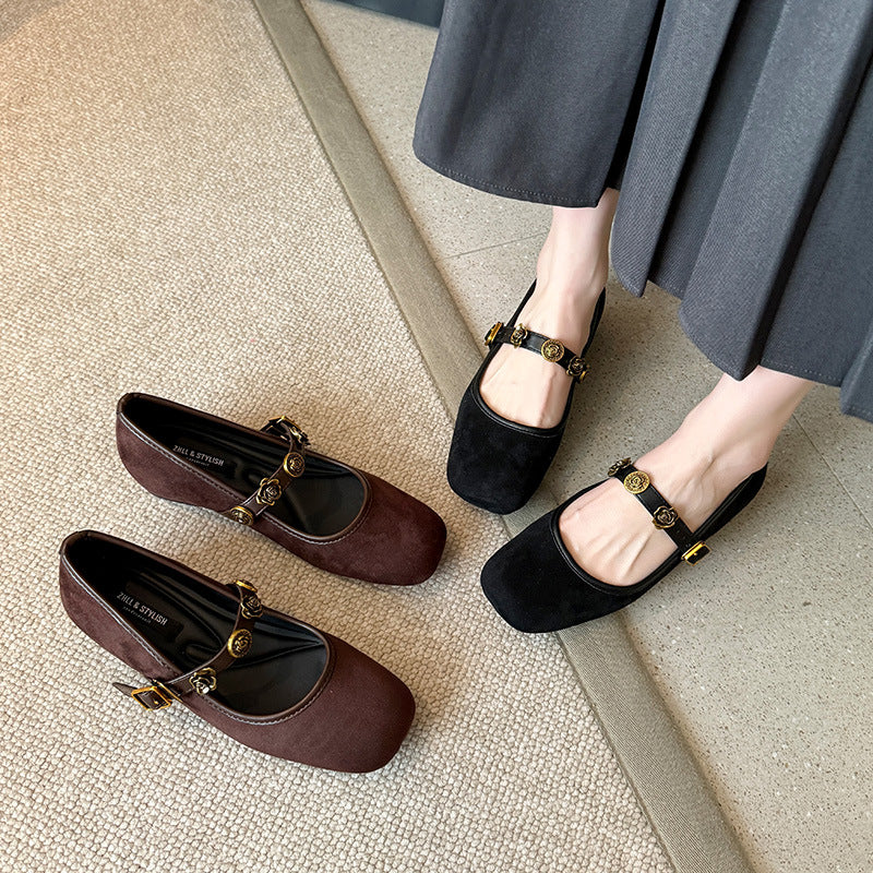 Women's Elegant Square Toe Korean Style Retro Low-cut With Hidden Women's Shoes