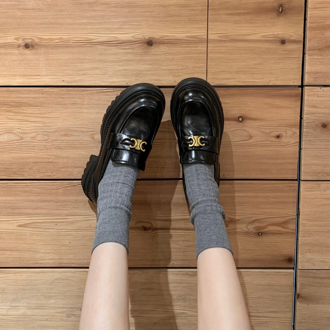 Women's Skirt Arc Gold Buckle Slip-on Lazy Loafers