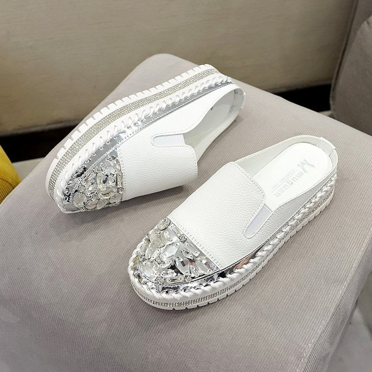 Charming Women's Half Summer White Slip-on Slippers