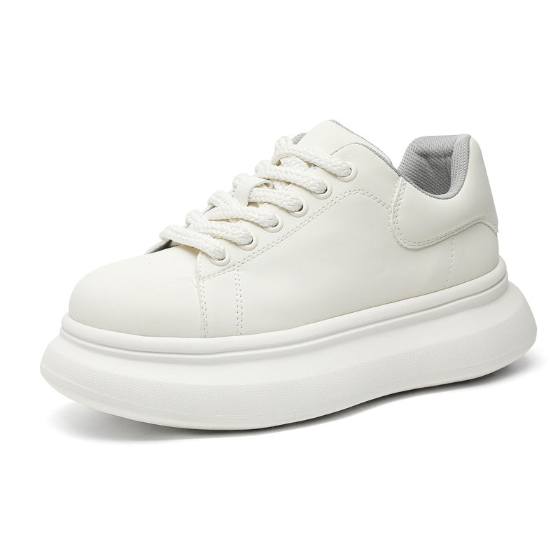 Men's White Simple Solid Color Hight Increasing Trendy Men's Board Shoes