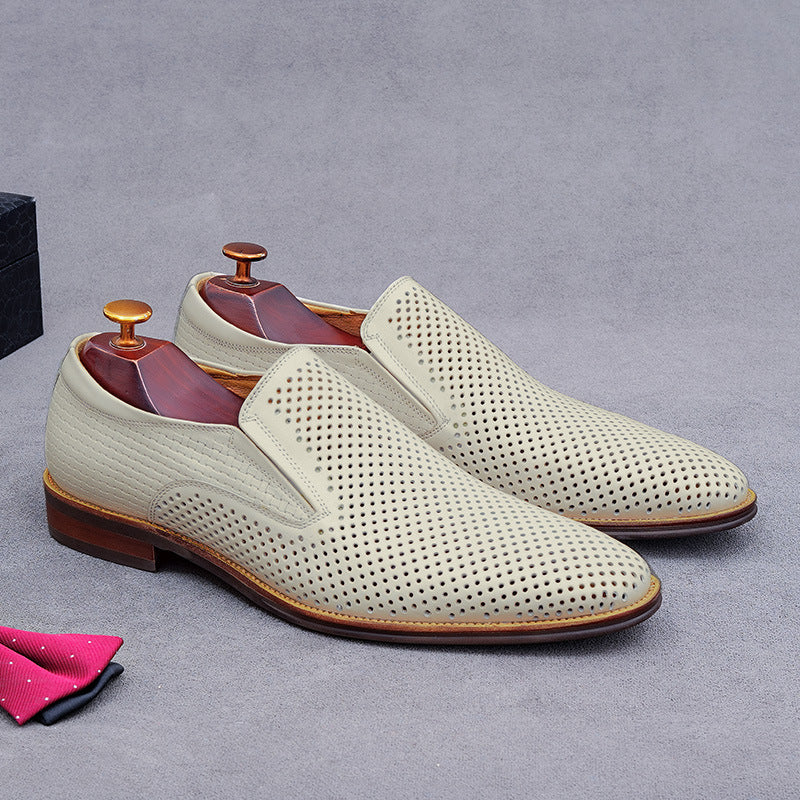 Men's Summer Hollow Business Genuine Comfortable Soft Leather Shoes