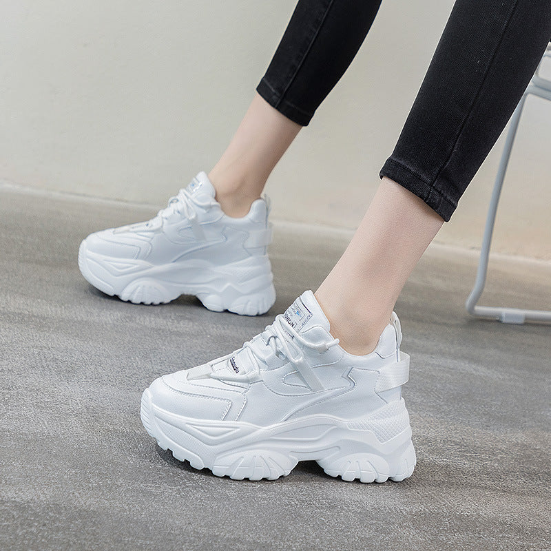 Women's High Height Increasing Insole Cowhide Platform Sneakers